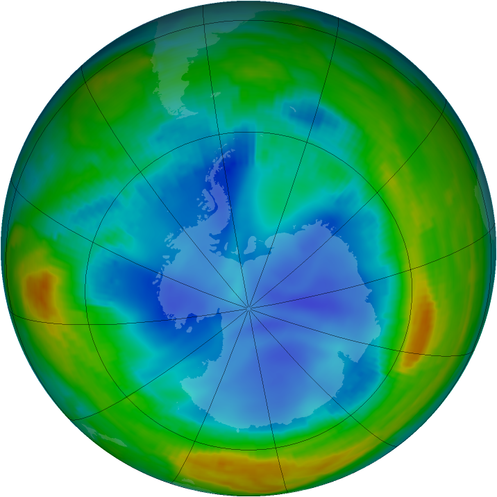 Antarctic ozone map for 01 August 1996